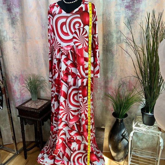 ๐Ruiyize Eye Catching Red - White Christmas Party Maxi Dress - Picture 6 of 15